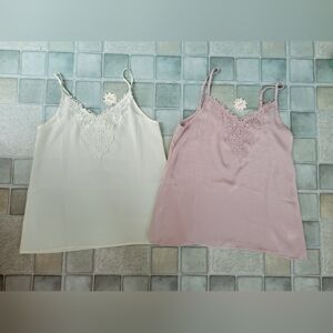 NWT ODDY Pink And White Camis With Lace Detail Size Small